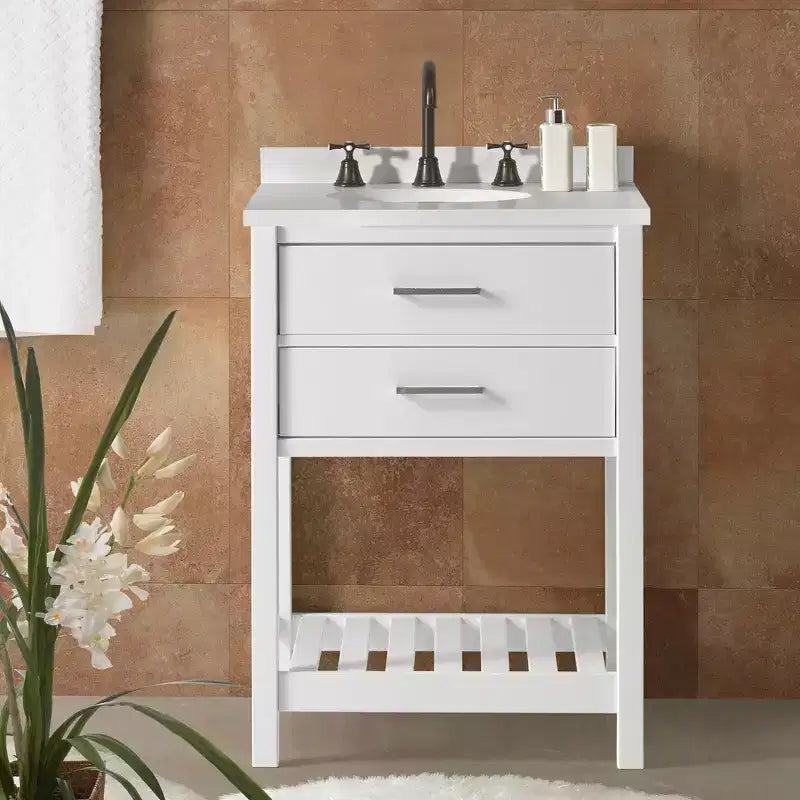 Mobile bagno Harrison 24" Bianco - Alaterre Furniture: Mobiletto contenitore per bagno in legno massello con ripiano