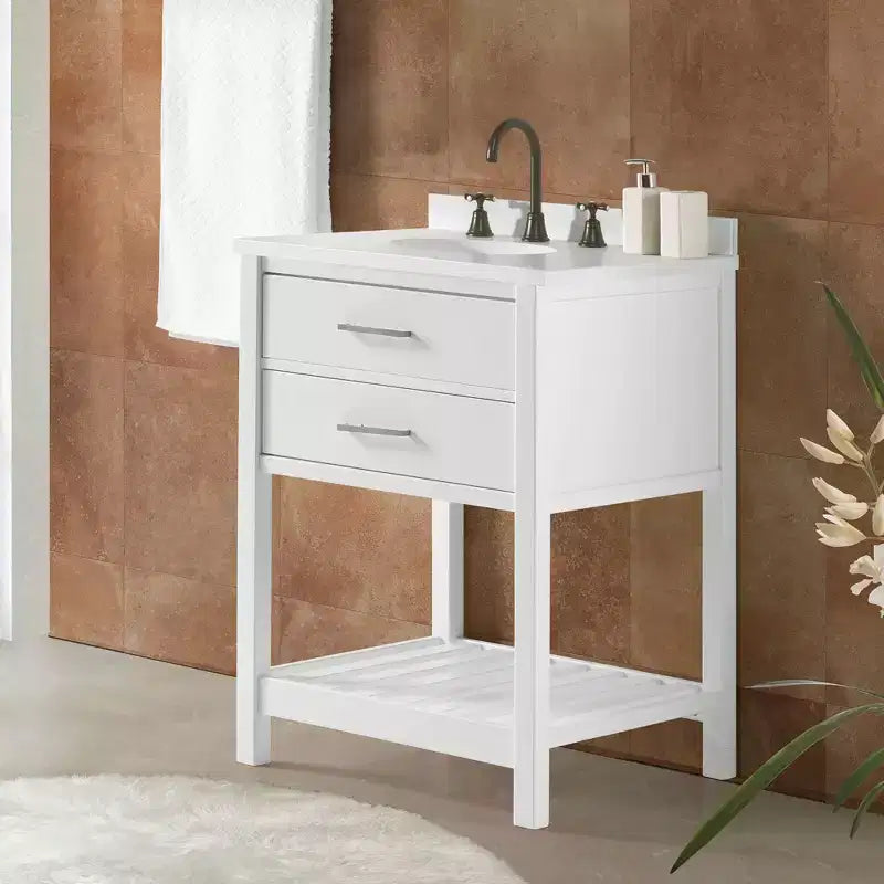 Mobile bagno Harrison 24" Bianco - Alaterre Furniture: Mobiletto contenitore per bagno in legno massello con ripiano