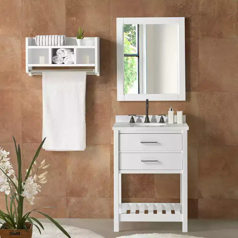 Mobile bagno Harrison 24" Bianco - Alaterre Furniture: Mobiletto contenitore per bagno in legno massello con ripiano
