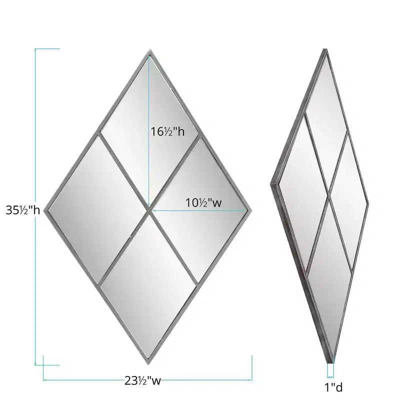 Specchio da parete a forma di diamante Howard Elliott 35.5"x23.5" con cornice in metallo a riquadri: Arredamento moderno, nessun assemblaggio richiesto