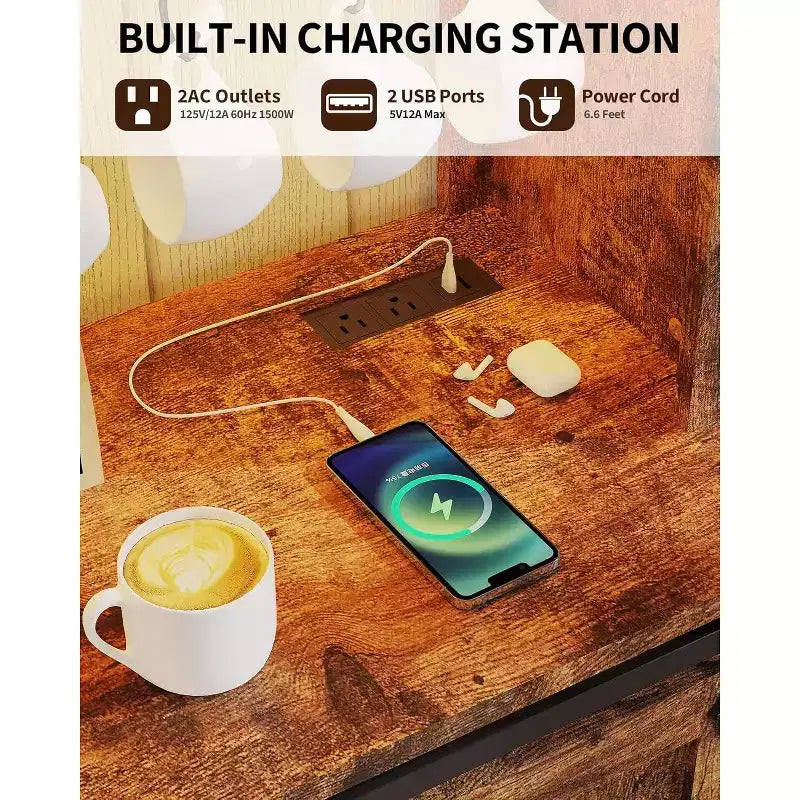 Mobiletto/Credenza da Caffè da 55 Pollici con Anta Scorrevole a Fienile, Design con Illuminazione d'Esposizione e Hub Multifunzione, Porta Calici per Sala da Pranzo