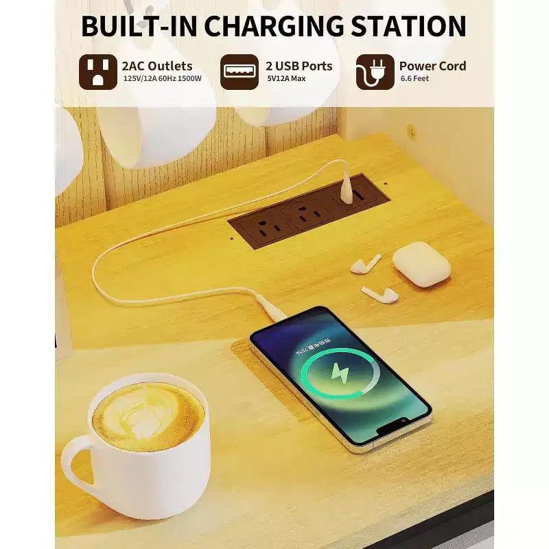 Mobiletto/Credenza da Caffè da 55 Pollici con Anta Scorrevole a Fienile, Design con Illuminazione d'Esposizione e Hub Multifunzione, Porta Calici per Sala da Pranzo