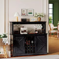 55 Inch Coffee Bar Cabinet with Sliding Barn Door, Display Lighting Design and Multi-Function Hub, Wine Glass Rack Storage for Dining Room