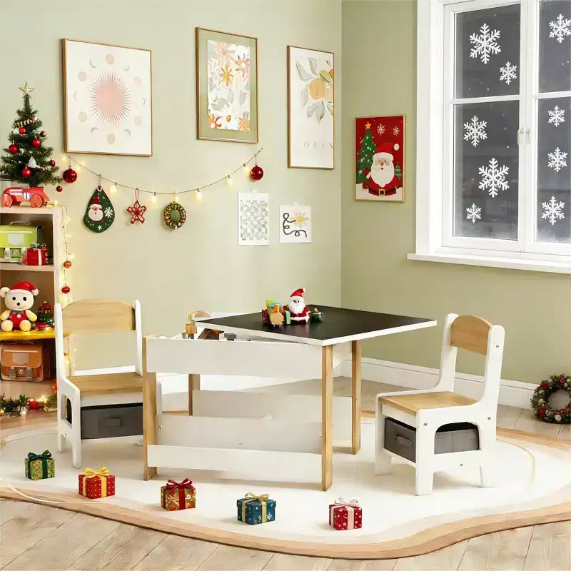 JVNOXK2-in-1 Set Scrivania e Sedia per Bambini con Lavagna Ribaltabile, Contenitore e Scaffale, Combinazione Scrivania e Sedia per Bambini in 3 Pezzi