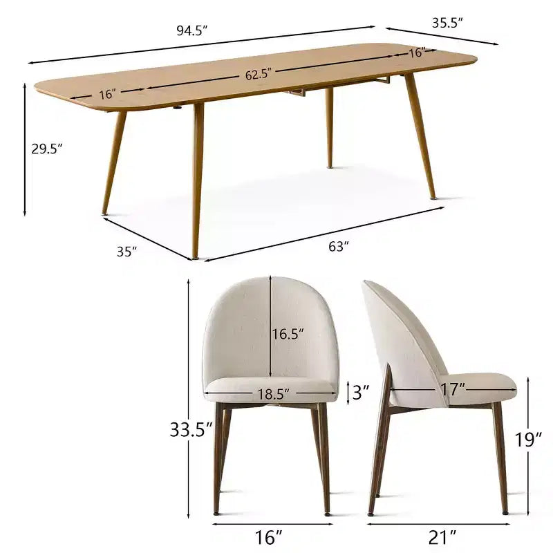 Set da tavolo da pranzo espandibile da 9 pezzi, tavolo allungabile effetto legno da 94,5" e 8 comode sedie con schienale curvo per cucina o sala da pranzo-Panipeachy