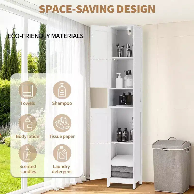 Mobiletto alto e stretto da bagno, 170 cm, autoportante, con ripiani regolabili, design resistente all'acqua per cucina, corridoio, bagno