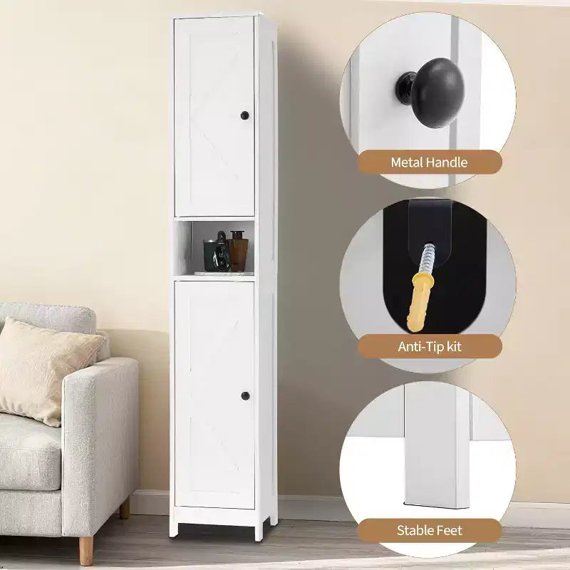 Mobiletto alto e stretto da bagno, 170 cm, autoportante, con ripiani regolabili, design resistente all'acqua per cucina, corridoio, bagno