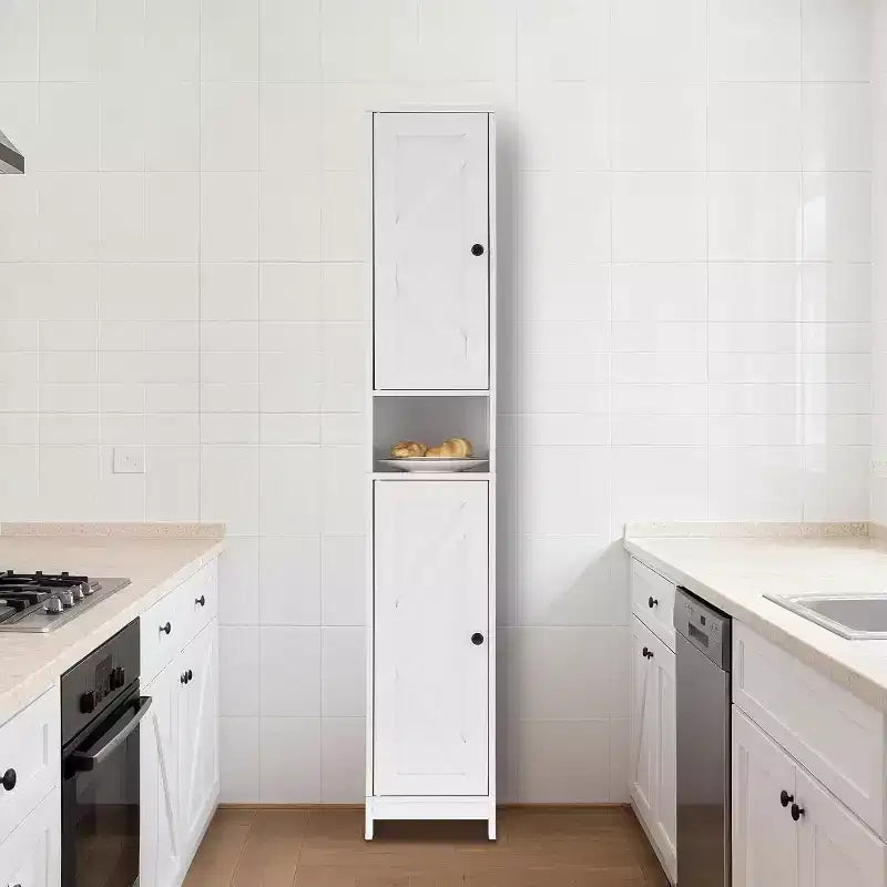 Mobiletto alto e stretto da bagno, 170 cm, autoportante, con ripiani regolabili, design resistente all'acqua per cucina, corridoio, bagno