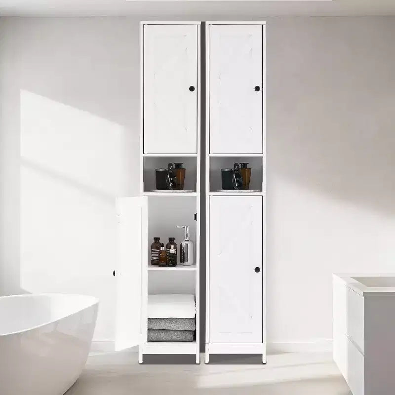 Mobiletto alto e stretto da bagno, 170 cm, autoportante, con ripiani regolabili, design resistente all'acqua per cucina, corridoio, bagno