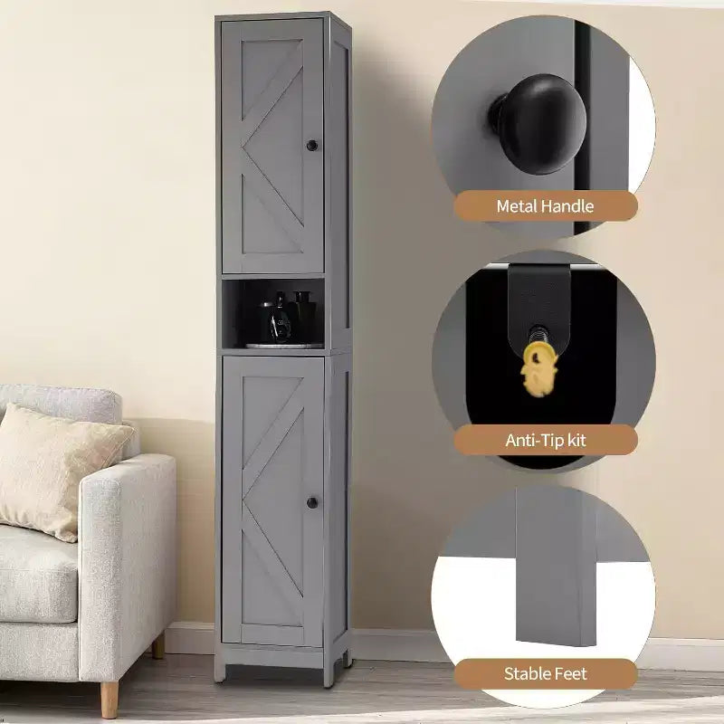 Mobiletto alto e stretto da bagno, 170 cm, autoportante, con ripiani regolabili, design resistente all'acqua per cucina, corridoio, bagno