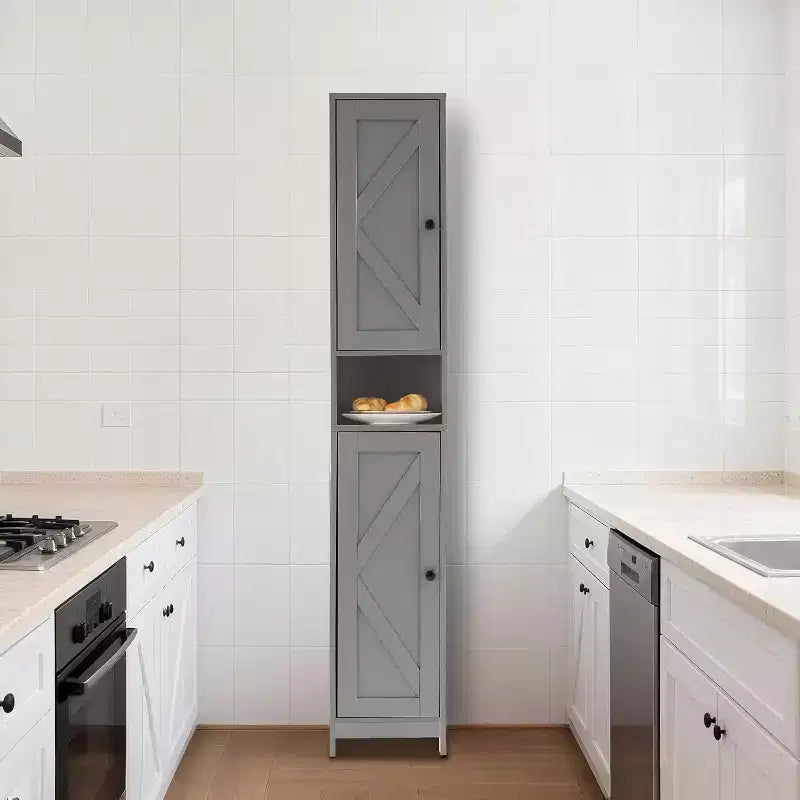 Mobiletto alto e stretto da bagno, 170 cm, autoportante, con ripiani regolabili, design resistente all'acqua per cucina, corridoio, bagno