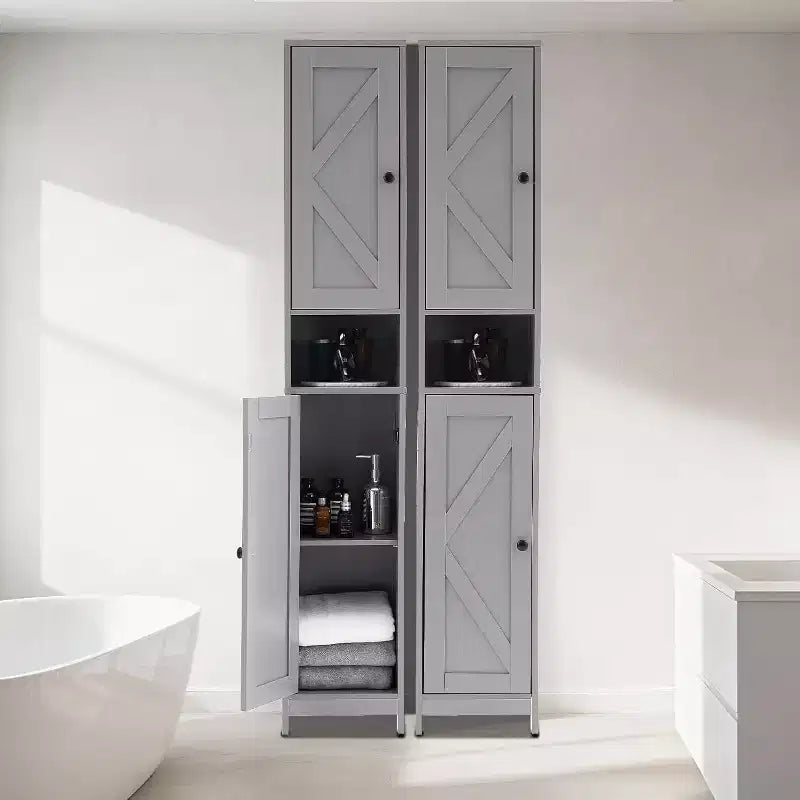 Mobiletto alto e stretto da bagno, 170 cm, autoportante, con ripiani regolabili, design resistente all'acqua per cucina, corridoio, bagno