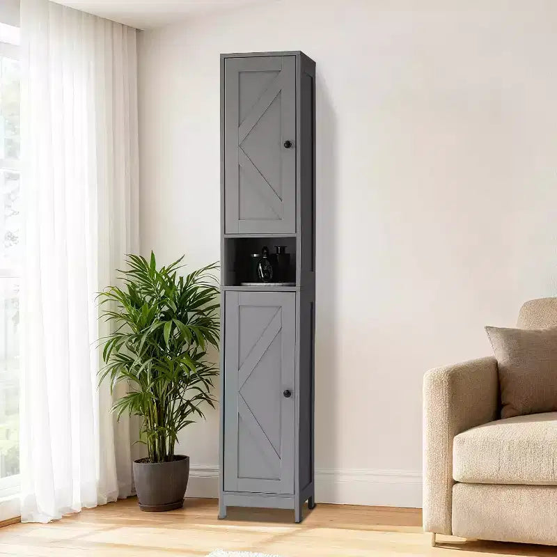 Mobiletto alto e stretto da bagno, 170 cm, autoportante, con ripiani regolabili, design resistente all'acqua per cucina, corridoio, bagno