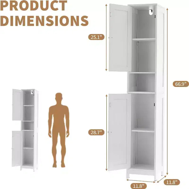 Mobiletto alto e stretto da bagno, 170 cm, autoportante, con ripiani regolabili, design resistente all'acqua per cucina, corridoio, bagno