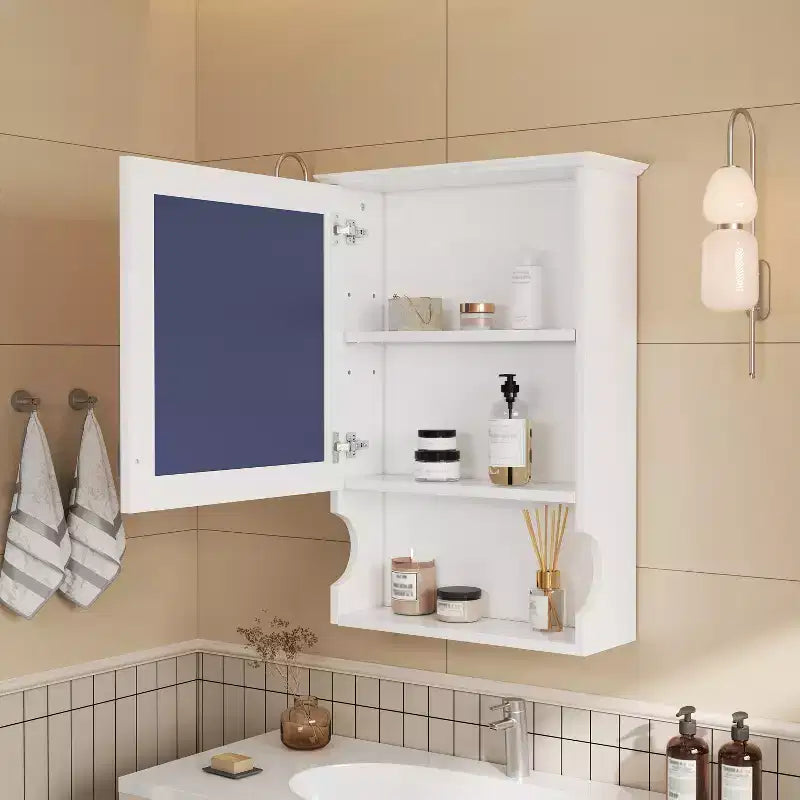 CASAINC Mobiletto da Bagno da Parete da 50 cm con Specchio e Anta Contenitore