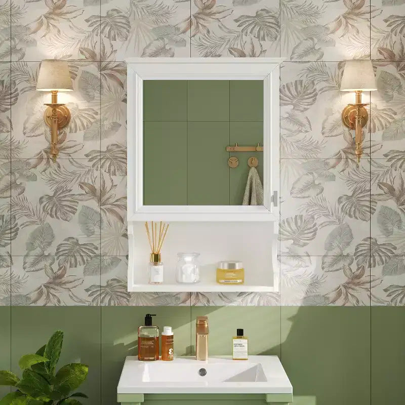 CASAINC Mobiletto da Bagno da Parete da 50 cm con Specchio e Anta Contenitore