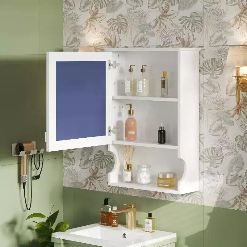 CASAINC Mobiletto da Bagno da Parete da 50 cm con Specchio e Anta Contenitore
