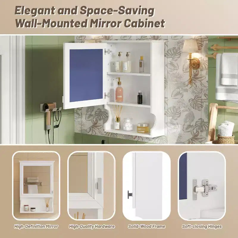 CASAINC Mobiletto da Bagno da Parete da 50 cm con Specchio e Anta Contenitore
