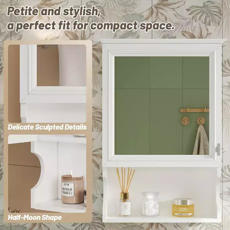 CASAINC Mobiletto da Bagno da Parete da 50 cm con Specchio e Anta Contenitore