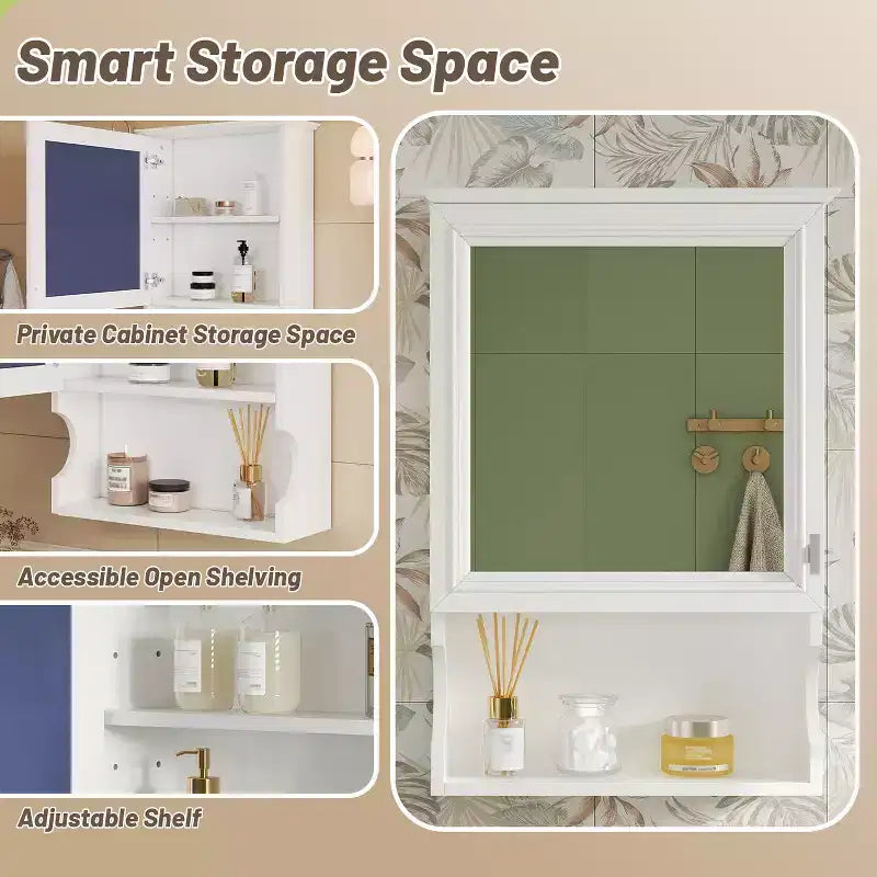 CASAINC Mobiletto da Bagno da Parete da 50 cm con Specchio e Anta Contenitore
