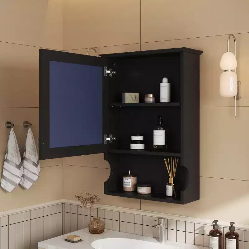 CASAINC Mobiletto da Bagno da Parete da 50 cm con Specchio e Anta Contenitore