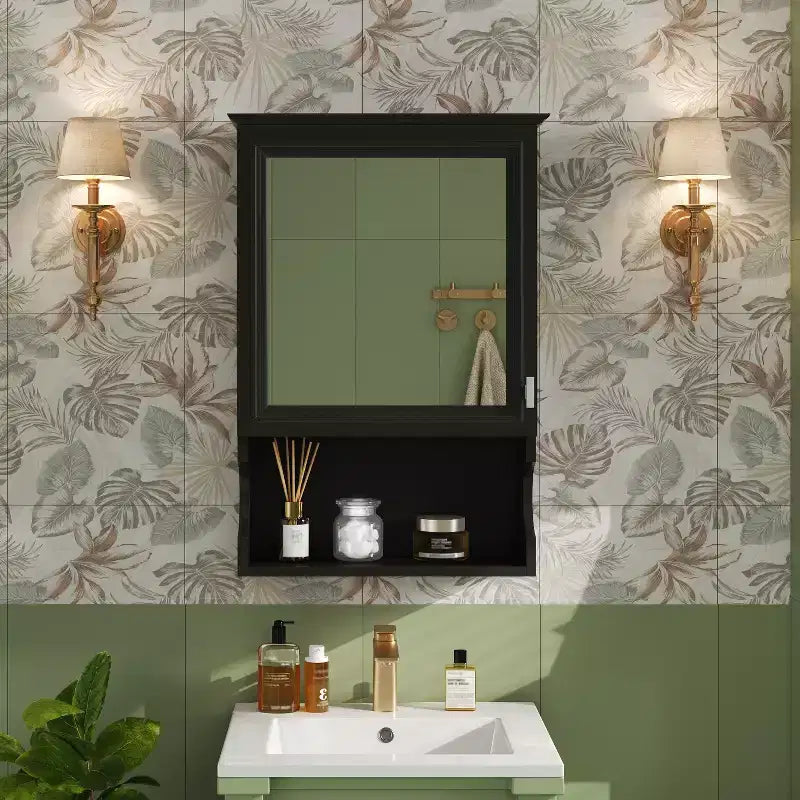 CASAINC Mobiletto da Bagno da Parete da 50 cm con Specchio e Anta Contenitore