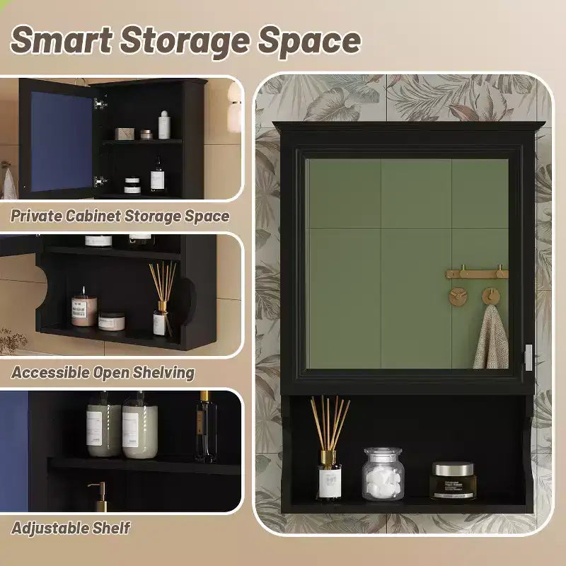 CASAINC Mobiletto da Bagno da Parete da 50 cm con Specchio e Anta Contenitore