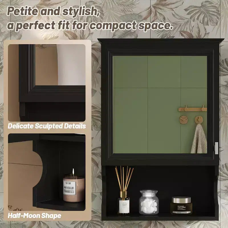 CASAINC Mobiletto da Bagno da Parete da 50 cm con Specchio e Anta Contenitore