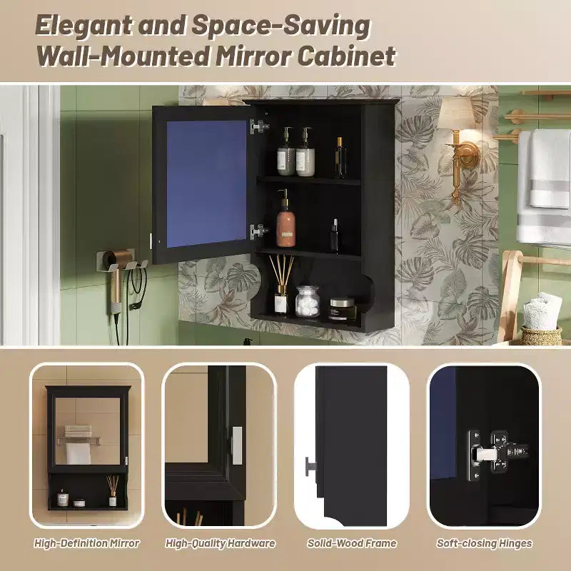 CASAINC Mobiletto da Bagno da Parete da 50 cm con Specchio e Anta Contenitore