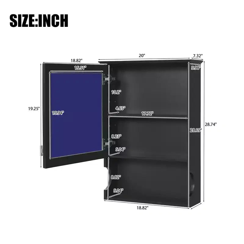 CASAINC Mobiletto da Bagno da Parete da 50 cm con Specchio e Anta Contenitore