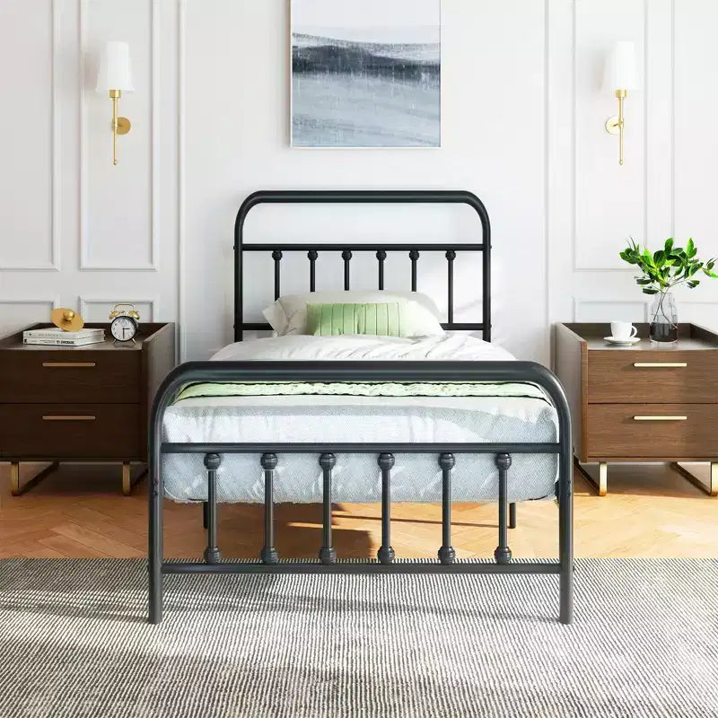Celebalcony Twin Size Metal Platform Bed Frame with Headboard & Footboard, Steel Slat Mattress Foundation,Under Bed Storage No Box Spring Needed,Black