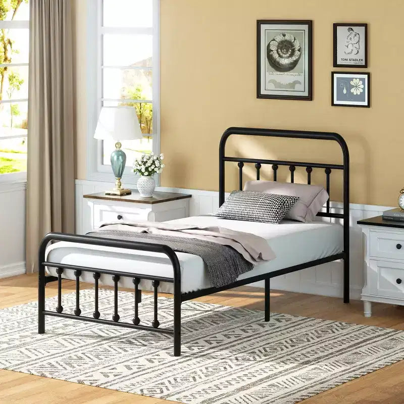 Celebalcony Letto a Piattaforma Matrimoniale in Metallo con Testiera e Pediera, Rete a Doghe in Acciaio, Contenitore Sotto il Letto, Nessun Box Spring Necessario, Nero