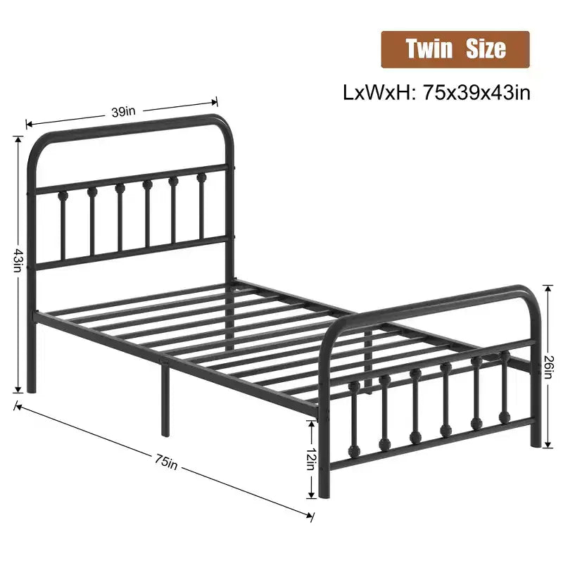 Celebalcony Letto a Piattaforma Matrimoniale in Metallo con Testiera e Pediera, Rete a Doghe in Acciaio, Contenitore Sotto il Letto, Nessun Box Spring Necessario, Nero