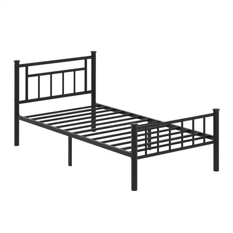 Celebalcony Letto a Piattaforma Matrimoniale in Metallo con Testiera e Pediera, Rete a Doghe in Acciaio, Contenitore Sotto il Letto, Nessun Box Spring Necessario, Nero