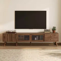 PexFix 76 Modern Minimal Glass-Doors TV Stand Wood-Grain Entertainment Center with Storage Cabinets TV Media Console Table for Living Room/Bedroom