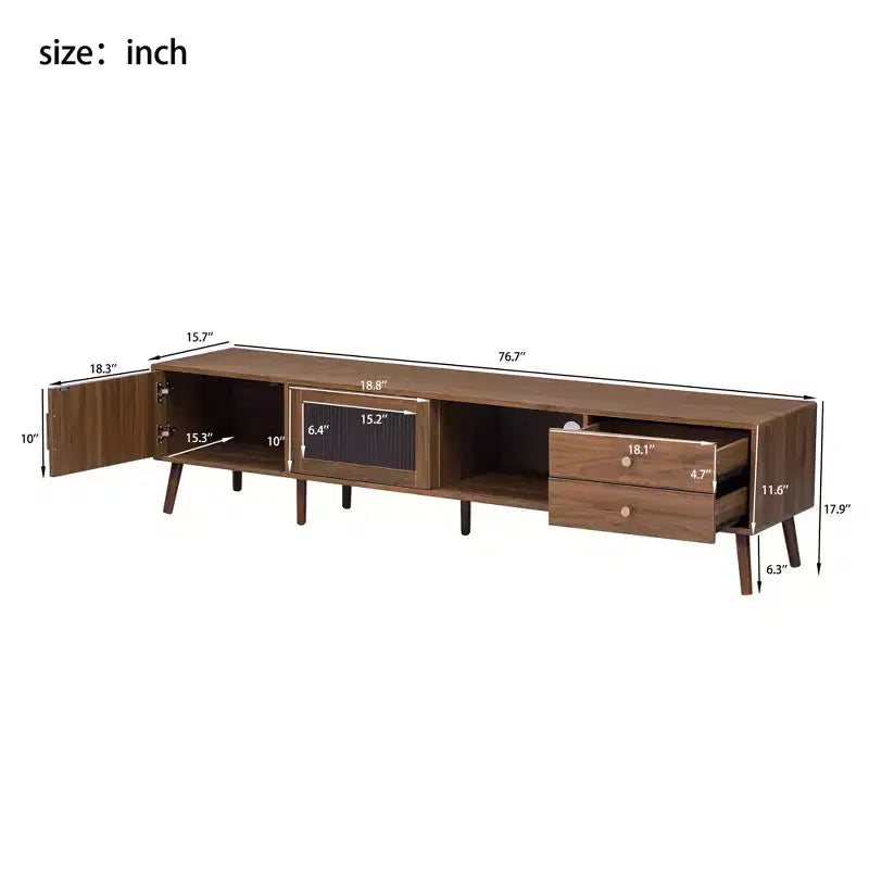PexFix 76 Mobile TV moderno e minimale con ante in vetro, Centro di intrattenimento effetto legno con credenze, Mobile TV multimediale per soggiorno/camera da letto