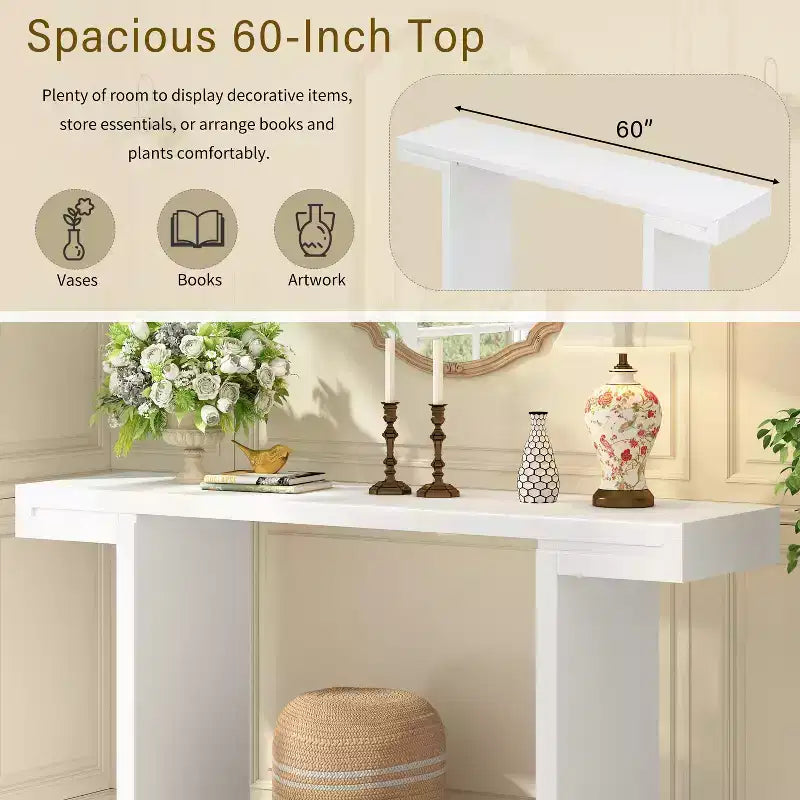 TUYOHW 60 Tavolo Console Geometrico Moderno, Tavolo da Ingresso con Piedini Regolabili, Tavolo da Divano per Corridoio, Soggiorno, Camera da Letto, Ingresso