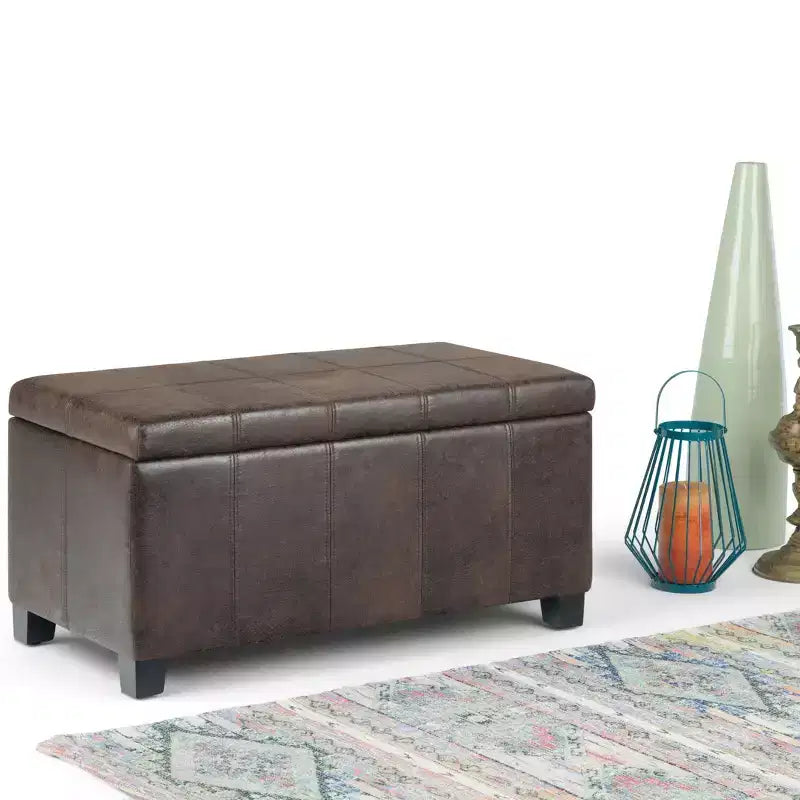 Okak Pouf Contenitore Rettangolare da 36" con Seduta Imbottita Larga, Panca da Fondo Letto con Struttura in Legno, Poggiapiedi Ottomano per Soggiorno