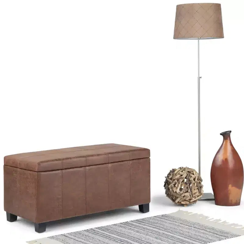 Okak Pouf Contenitore Rettangolare da 36" con Seduta Imbottita Larga, Panca da Fondo Letto con Struttura in Legno, Poggiapiedi Ottomano per Soggiorno