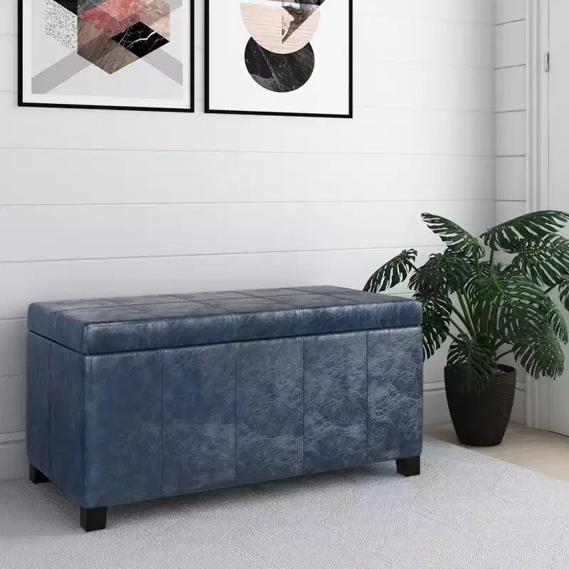 Okak Pouf Contenitore Rettangolare da 36" con Seduta Imbottita Larga, Panca da Fondo Letto con Struttura in Legno, Poggiapiedi Ottomano per Soggiorno