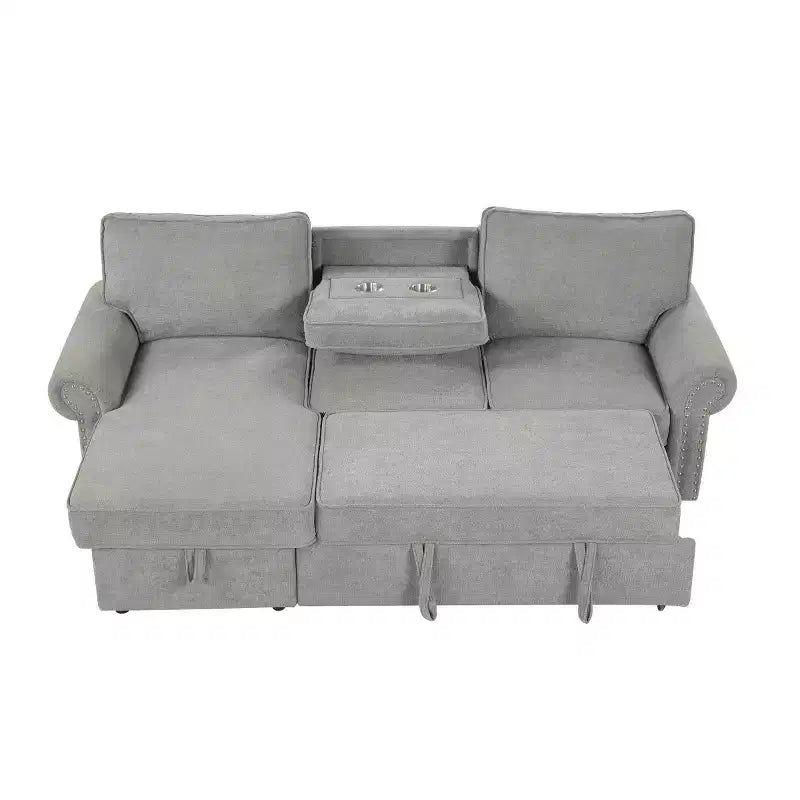 95 Divano componibile moderno in tessuto con chaise longue contenitore e schienale a ribalta, divano letto convertibile per soggiorno o sala famiglia-Panipeachy