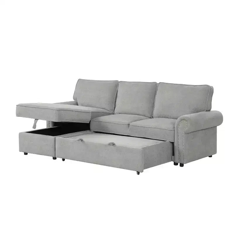 95 Divano componibile moderno in tessuto con chaise longue contenitore e schienale a ribalta, divano letto convertibile per soggiorno o sala famiglia-Panipeachy