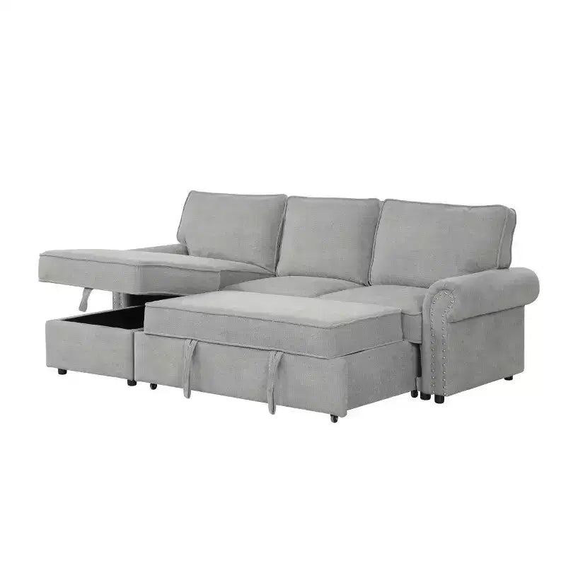 95 Divano componibile moderno in tessuto con chaise longue contenitore e schienale a ribalta, divano letto convertibile per soggiorno o sala famiglia-Panipeachy