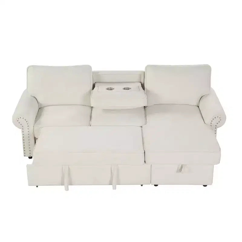 95 Divano componibile moderno in tessuto con chaise longue contenitore e schienale a ribalta, divano letto convertibile per soggiorno o sala famiglia-Panipeachy