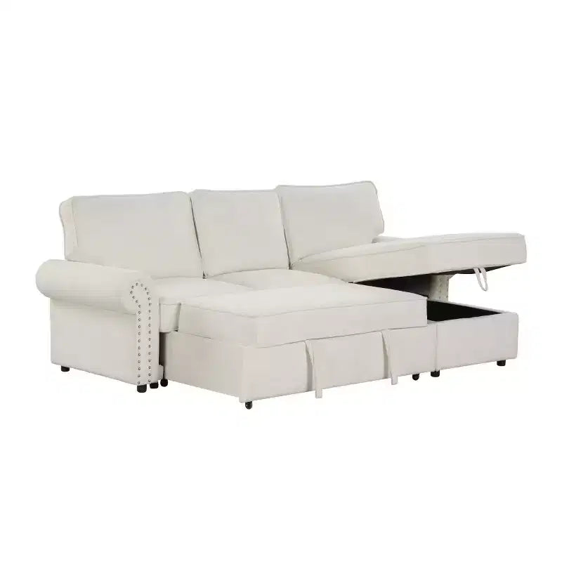 95 Divano componibile moderno in tessuto con chaise longue contenitore e schienale a ribalta, divano letto convertibile per soggiorno o sala famiglia-Panipeachy