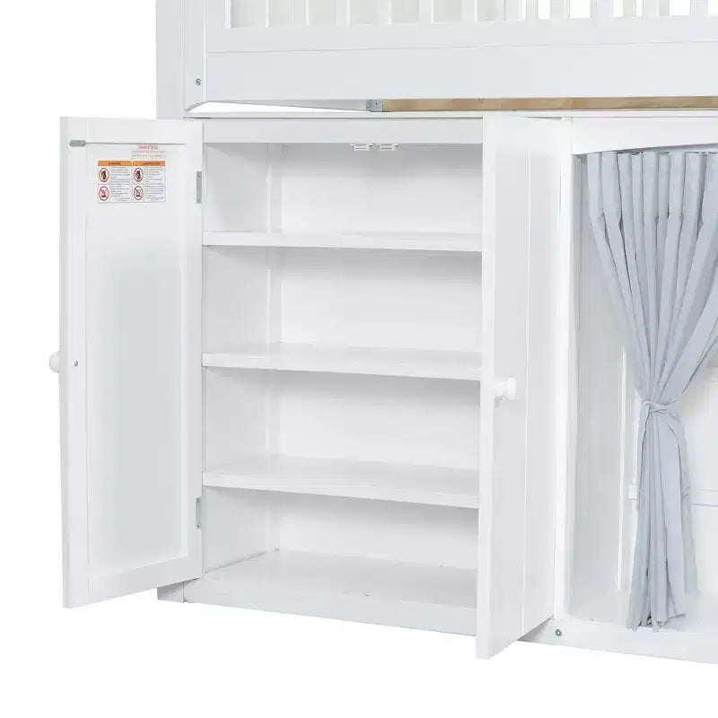 Telaio letto a soppalco singolo Whisen con armadietto contenitore, guardaroba, struttura robusta