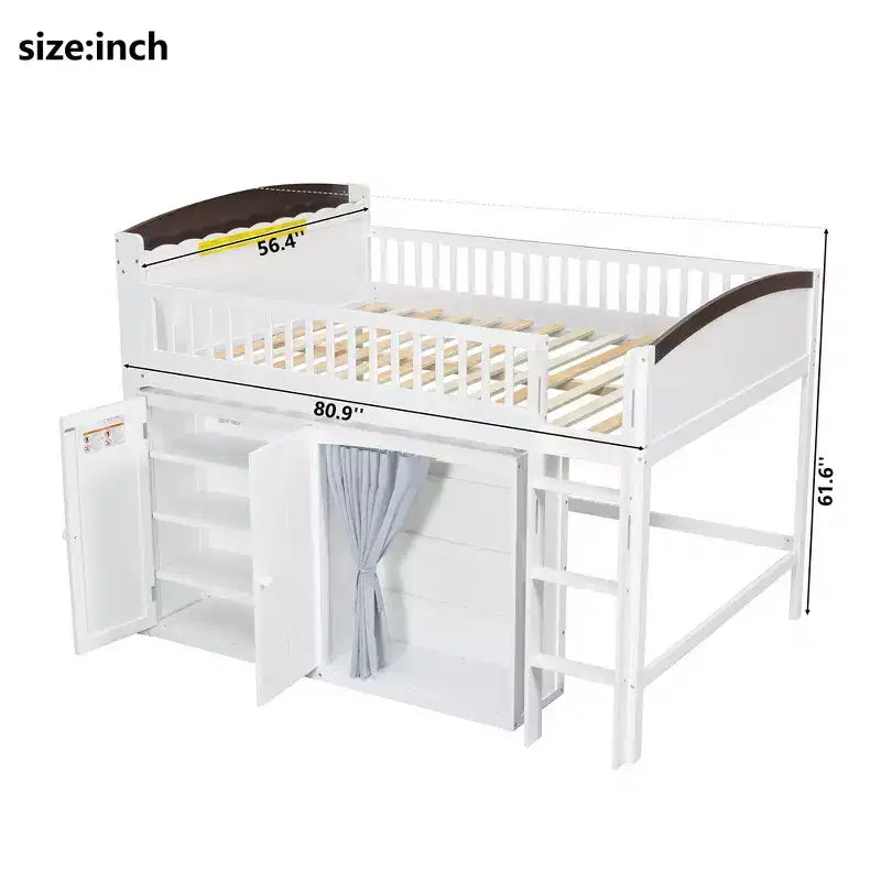 Telaio letto a soppalco singolo Whisen con armadietto contenitore, guardaroba, struttura robusta