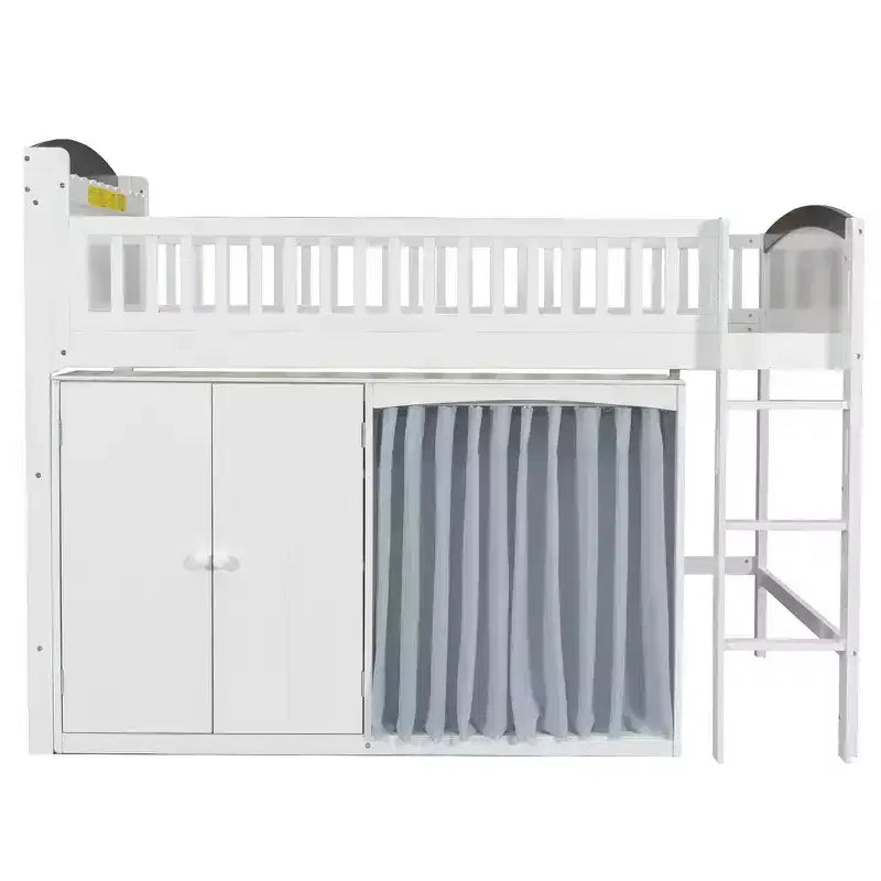 Telaio letto a soppalco singolo Whisen con armadietto contenitore, guardaroba, struttura robusta