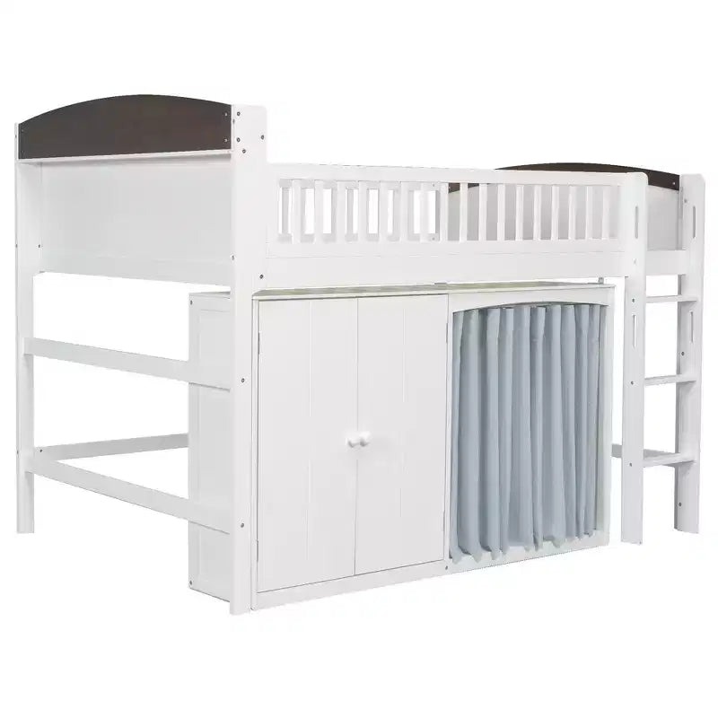 Telaio letto a soppalco singolo Whisen con armadietto contenitore, guardaroba, struttura robusta