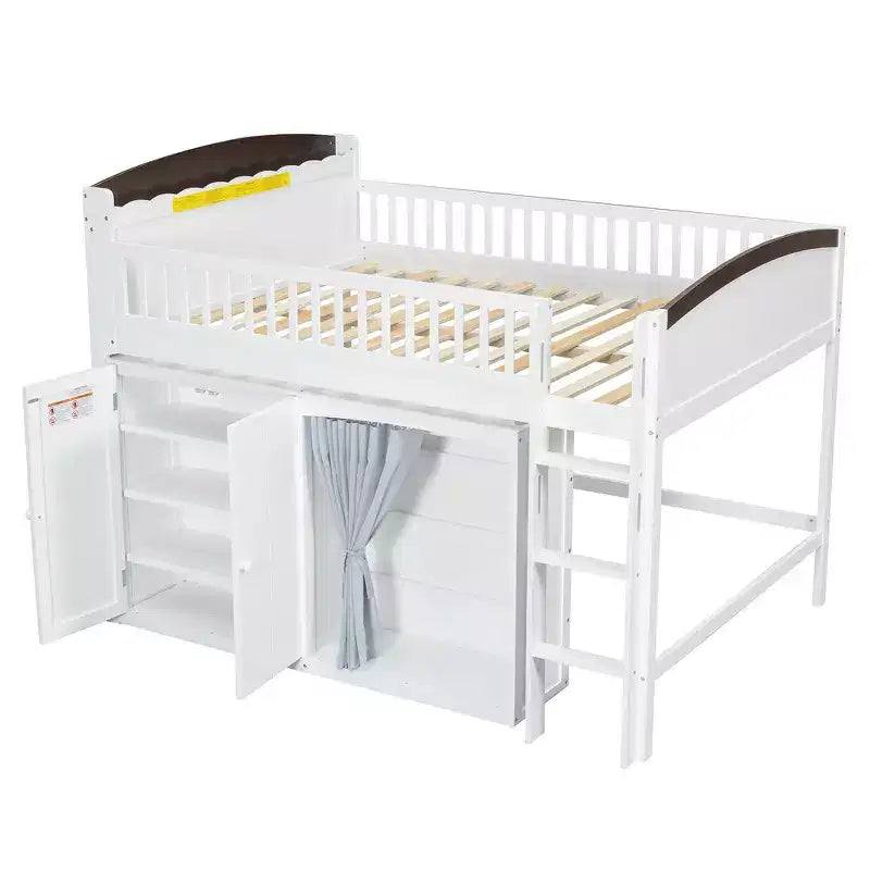 Telaio letto a soppalco singolo Whisen con armadietto contenitore, guardaroba, struttura robusta